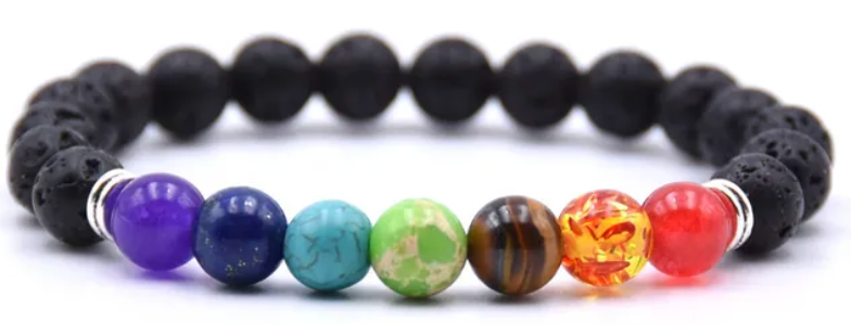 Natural Lava Stone Beads Stretch Chakra Bracelet