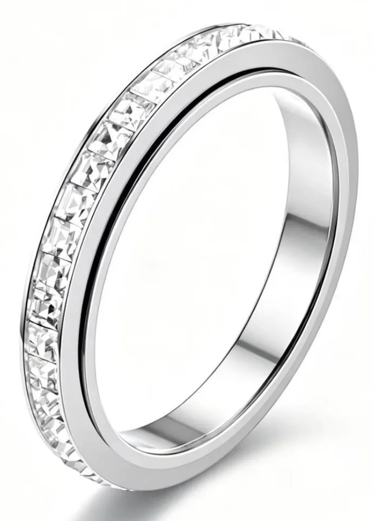 Rhinestone Starry Sky Ring Stainless Steel Geometric Spinner Ring