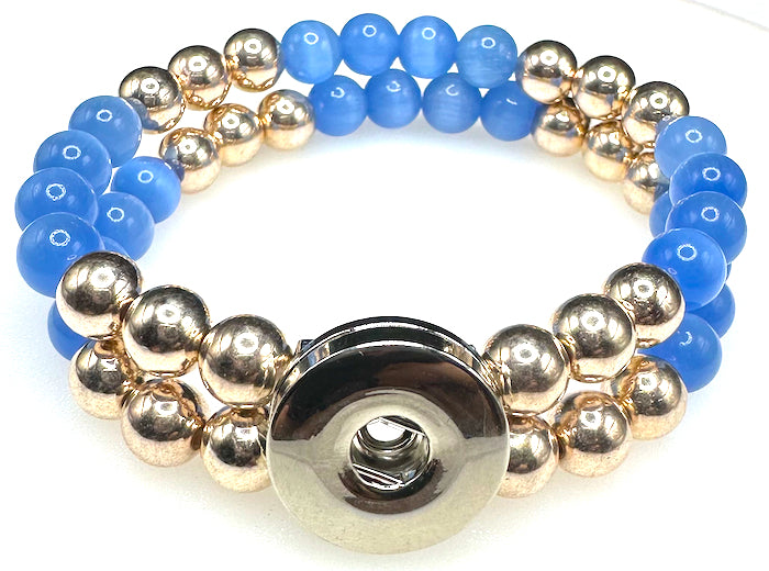 Statement Rose Gold & Sky Blue Cats Eye Beaded Stretch Bracelet