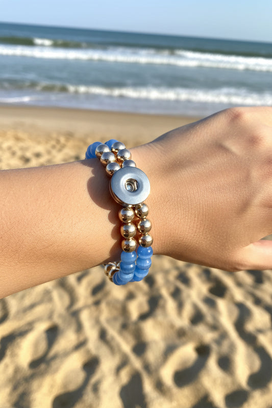 Statement Rose Gold & Sky Blue Cats Eye Beaded Stretch Bracelet