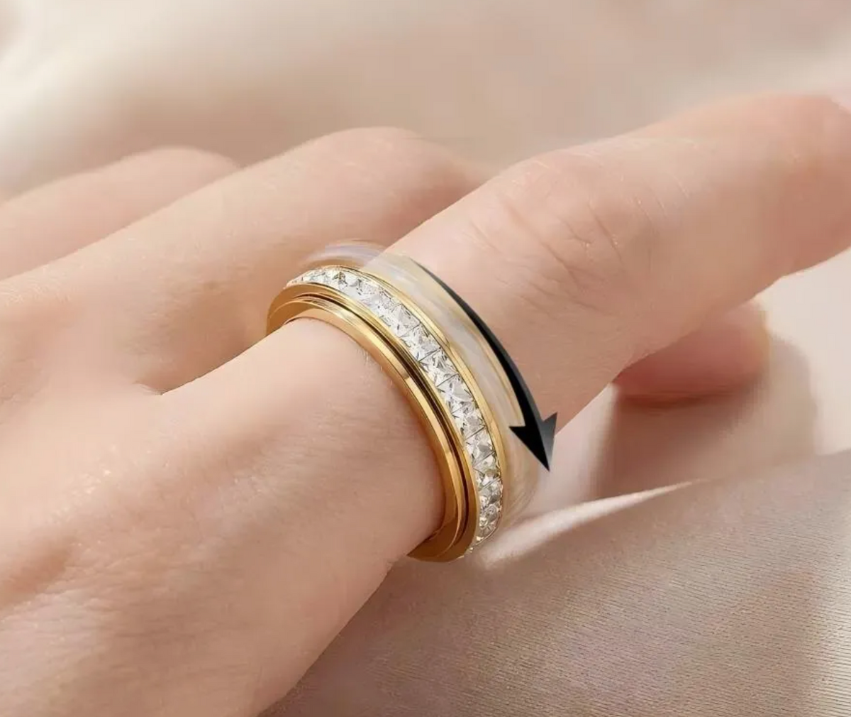 Rhinestone Starry Sky Ring Stainless Steel Geometric Spinner Ring