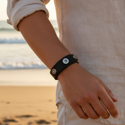 Petite Black Leather Buckle Bracelet